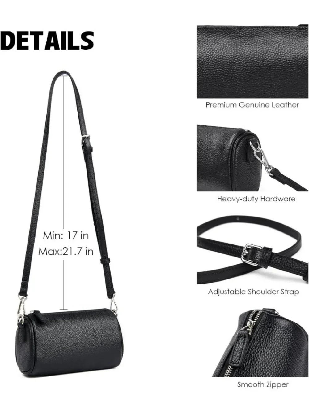 Stylish Mini Crossbody Bag for Women, Genuine Leather Barrel Phone Purse